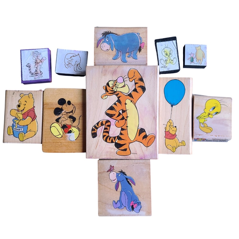 Disney Rubber Stamp Lot 11 pc Winnie the Pooh Mickey Mouse Tweety Bird Vintage